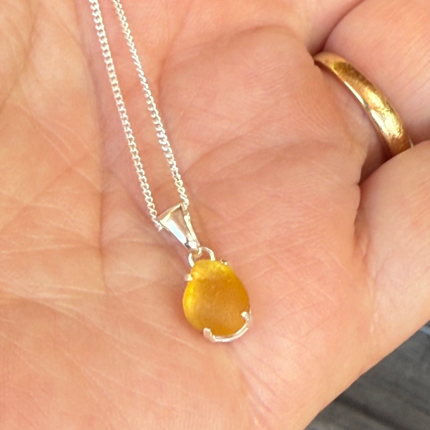 Ocean Whisper -  Petite Yellow Sea Glass Claw Pendant Necklace