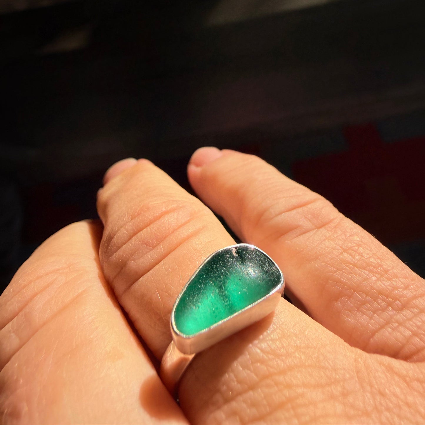 Deep Forest Sea Glass Ring – Size 7