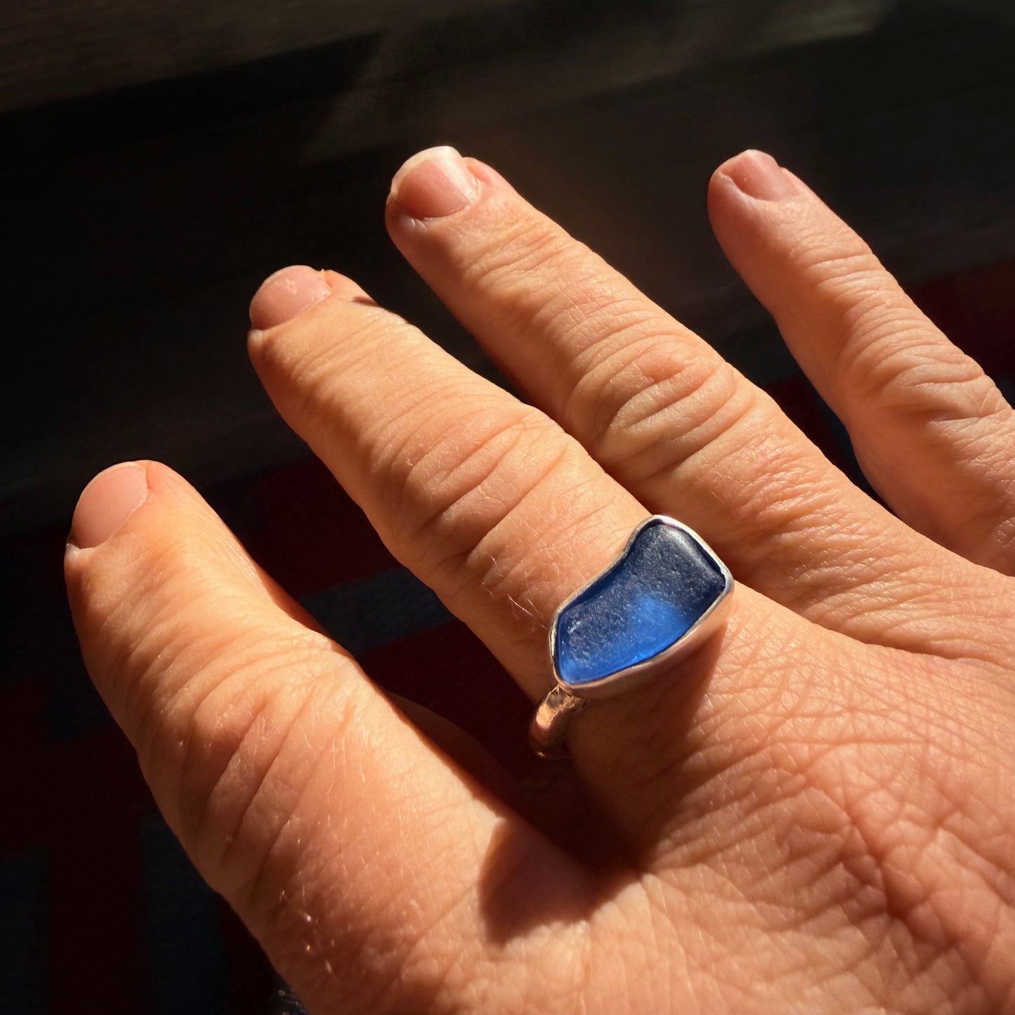 Cobalt Blue Sea Glass Ring | Handmade Sterling Silver | Size 9