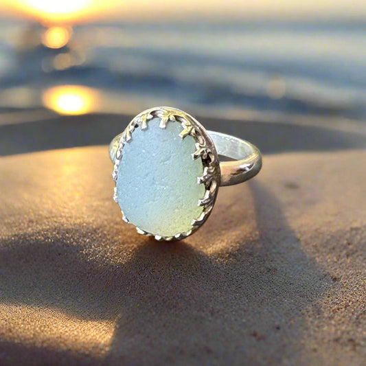 Iridescent Horizon - Seaglass Ring Size 6.5