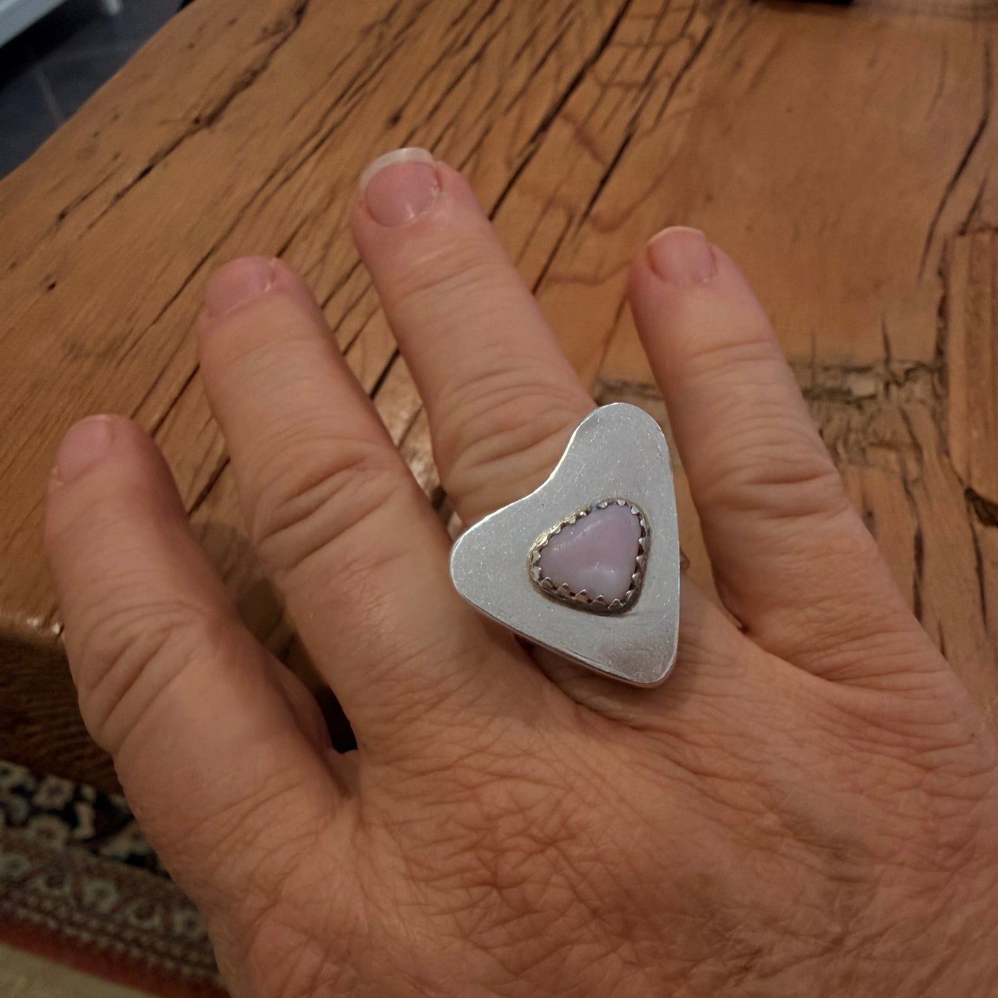 Pink Sea Glass Hollow Form Statement Ring – Size 6 | One of a Kind Sterling Silver