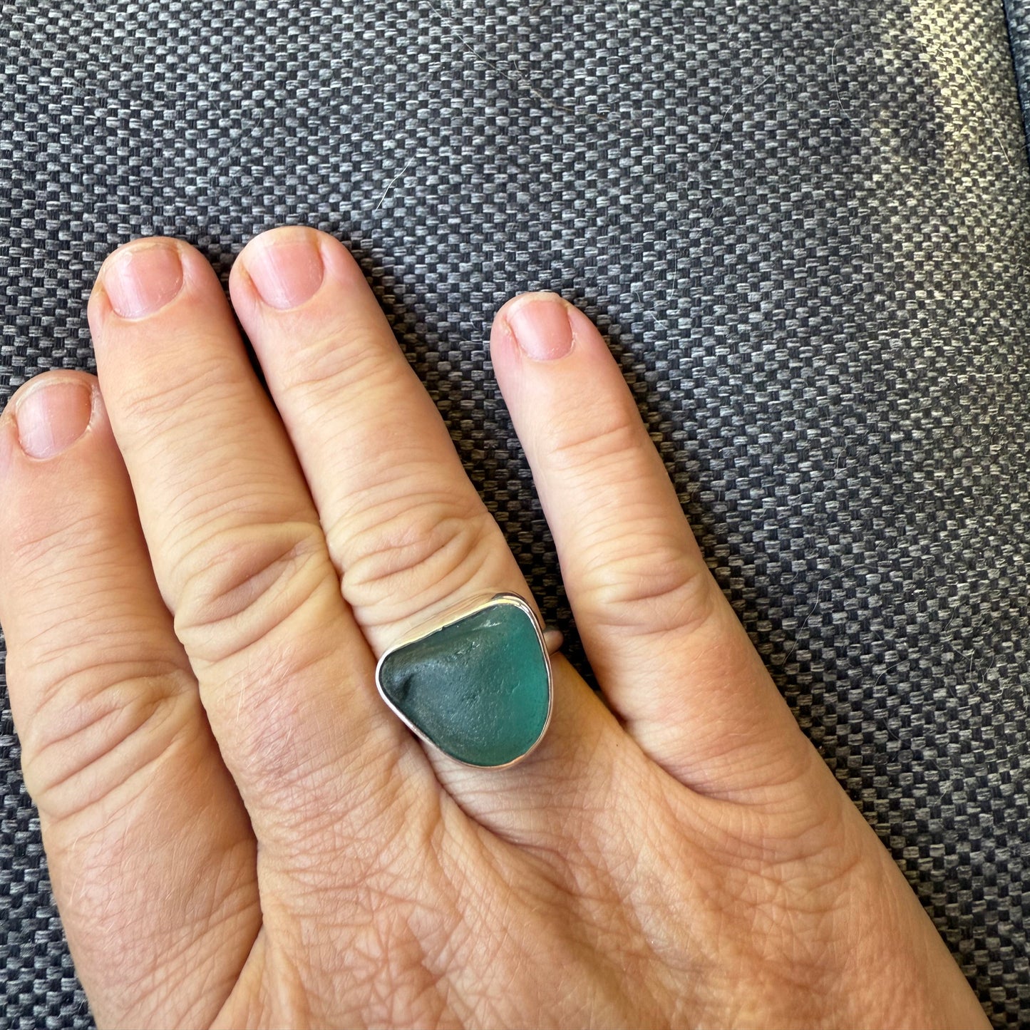 Teal Wave: Chunky Sea Glass Statement Ring – Size 7.5