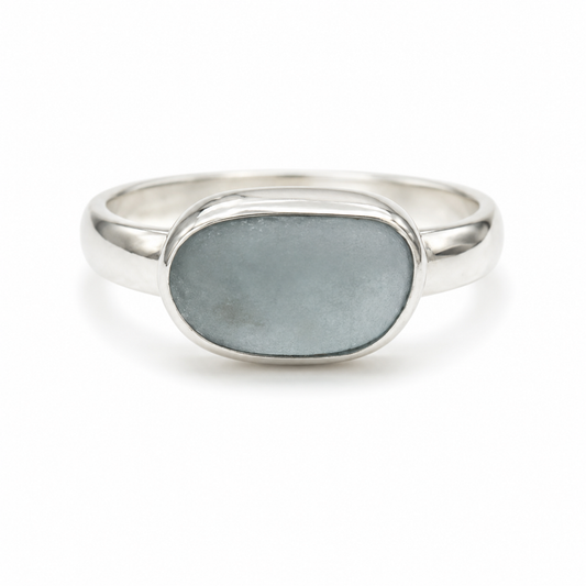 Ice Blue Sea Glass Ring – Size 5.5 | Delicate Pinky Ring