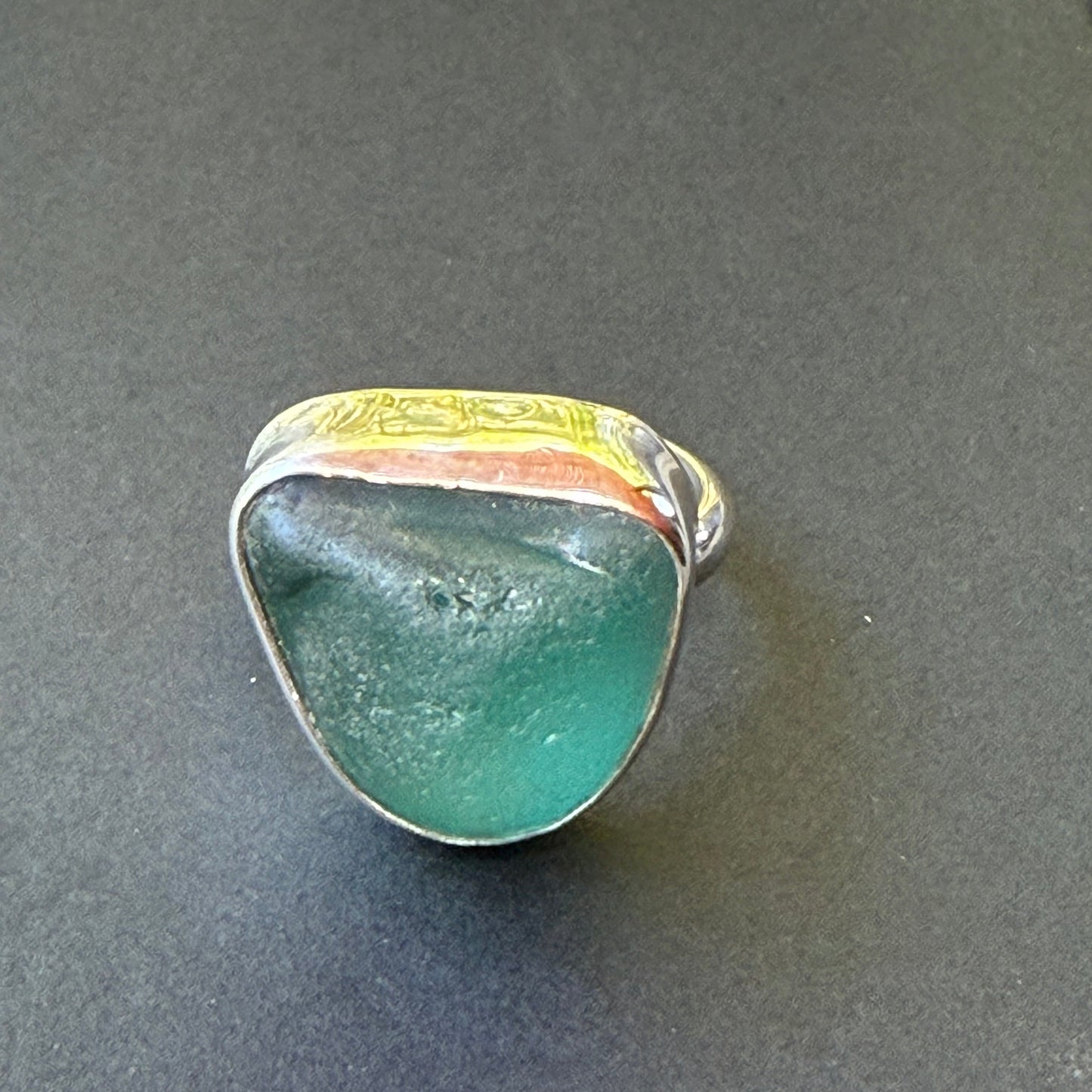 Teal Wave: Chunky Sea Glass Statement Ring – Size 7.5