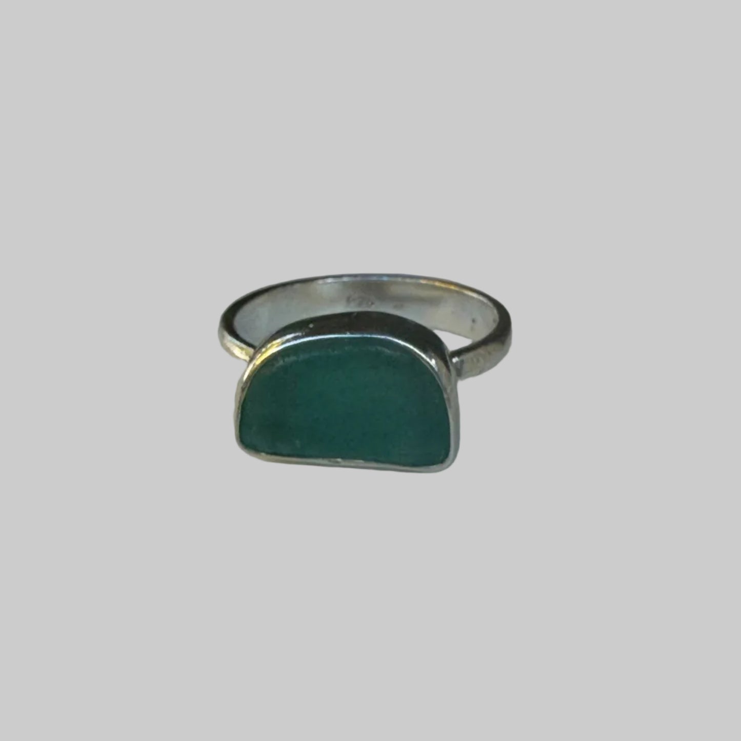 Deep Green Sea Glass Ring | Handmade Sterling Silver | Size 5.5