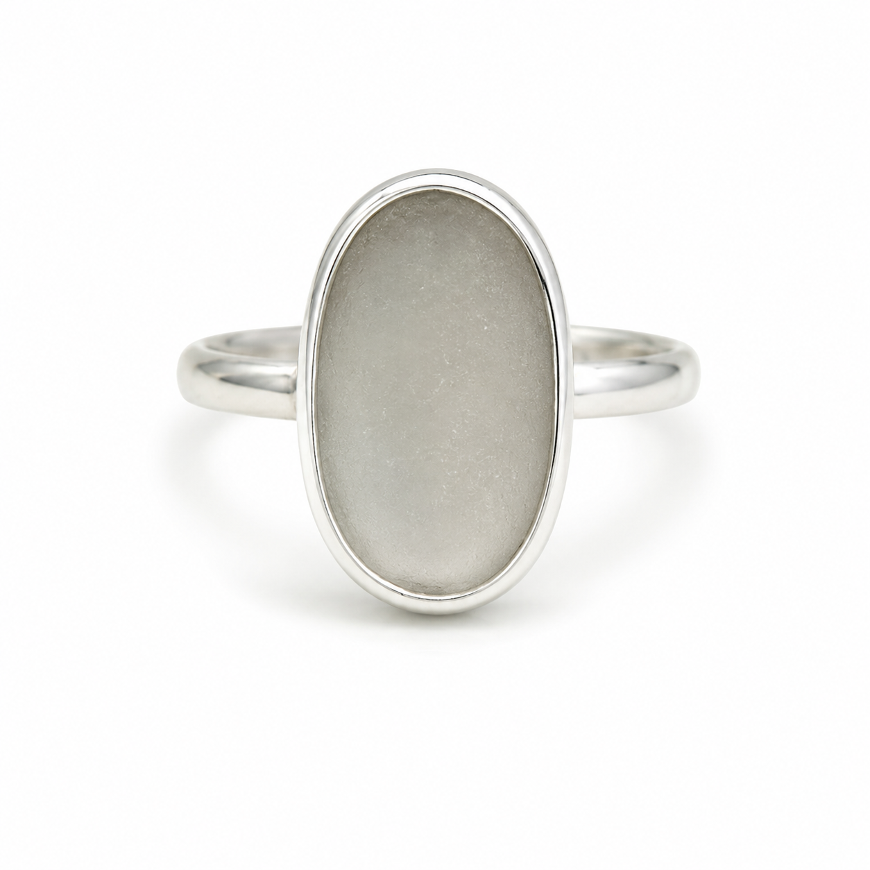 Frosted White Sea Glass Ring – Sterling Silver | Size 7.5