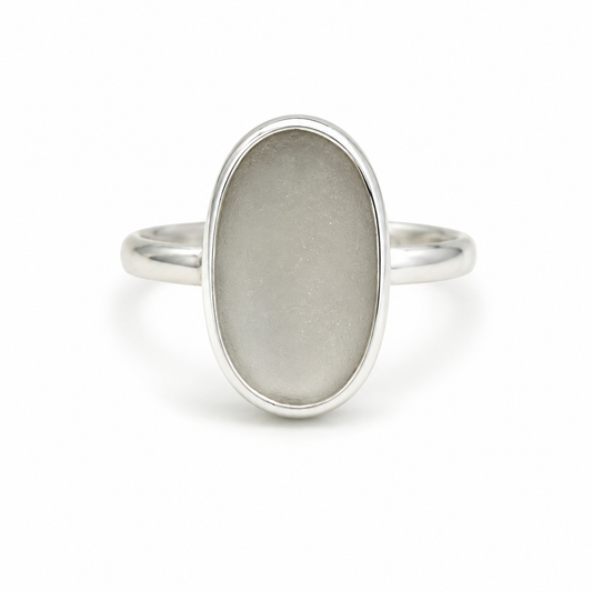 Frosted White Sea Glass Ring – Sterling Silver | Size 7.5