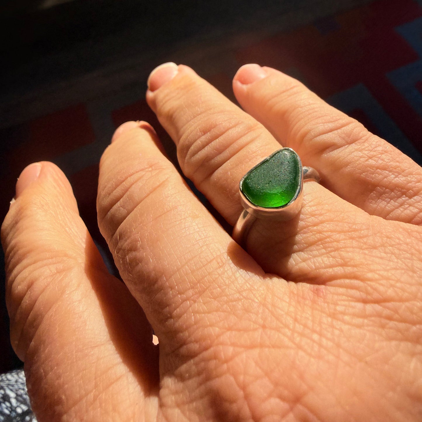 Emerald Green Sea Glass Ring – Sterling Silver | Size 7