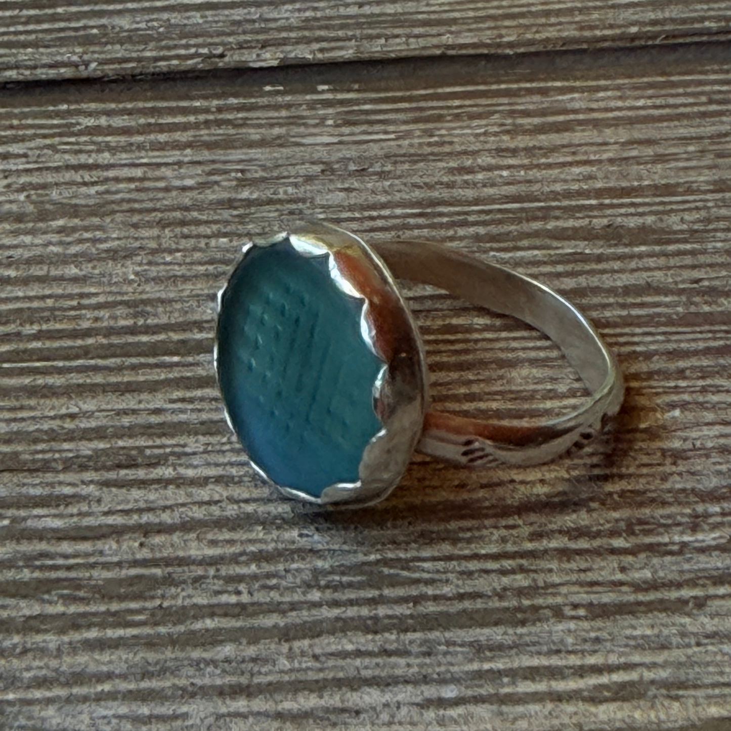 Japanese marble- sea glass ring size 8.5