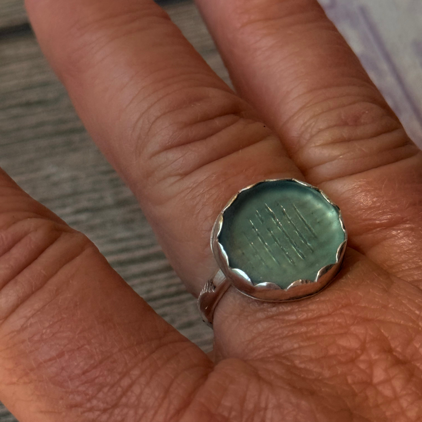Japanese marble- sea glass ring size 8.5