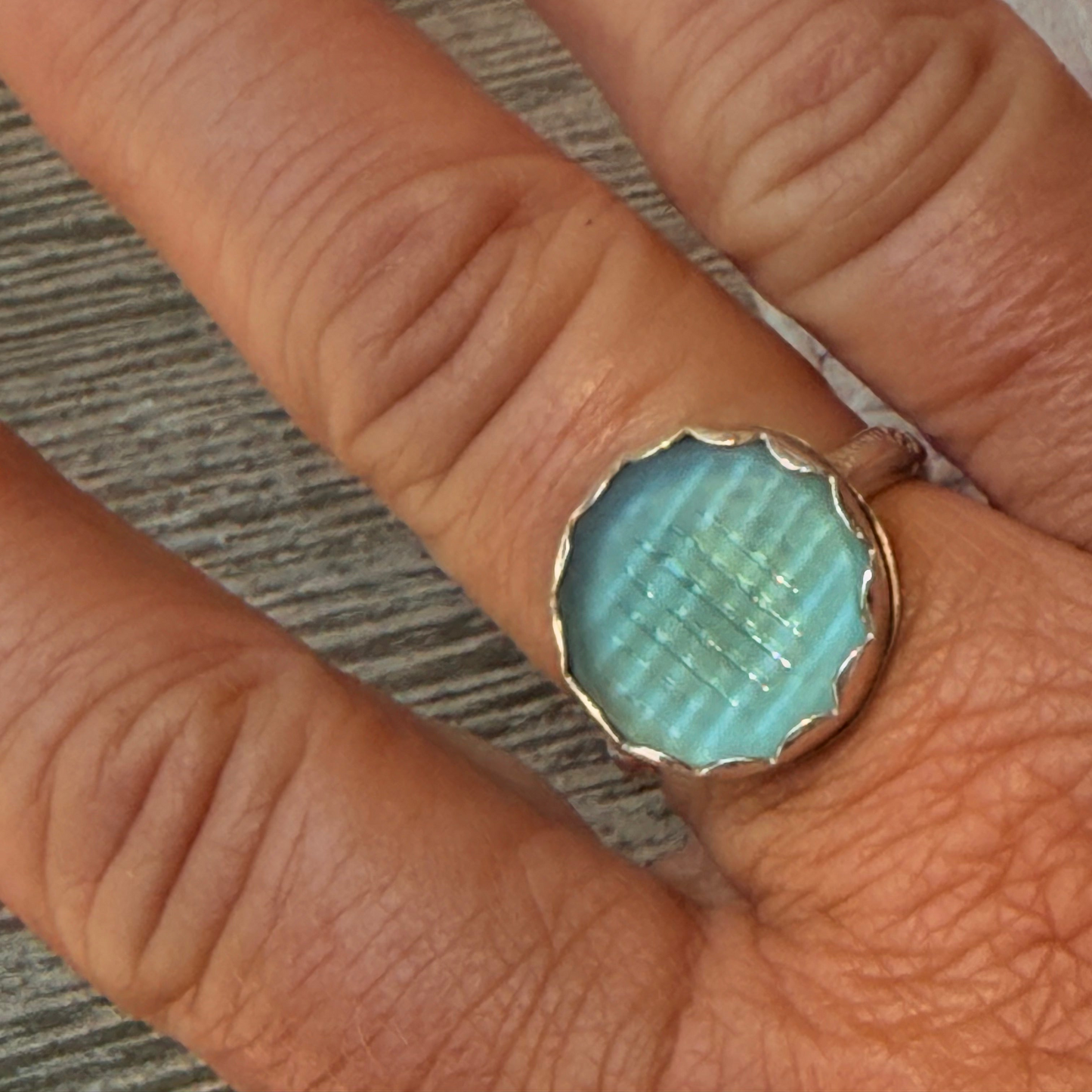 Japanese marble- sea glass ring size 8.5